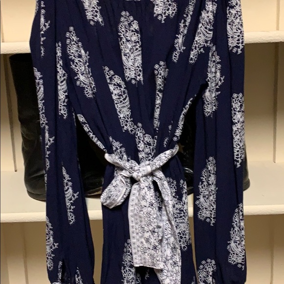 Faithful off the shoulder navy/white mini dress - Picture 3 of 8